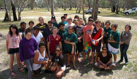 Photograph (Gaye Sutherland):  Participants in the 2011 Youth Journey at Barmah with Uncle Col